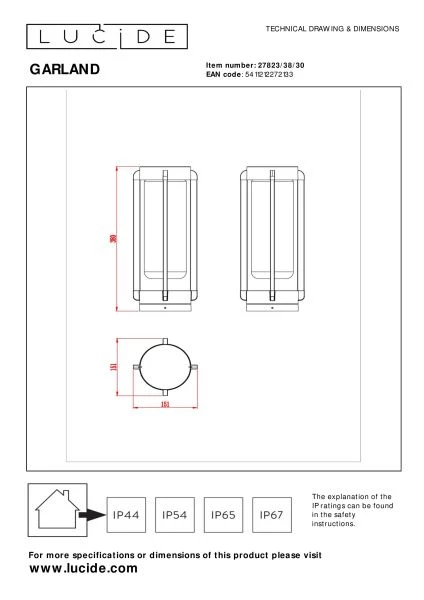 Lucide GARLAND - Tafellamp Buiten - Ø 15,1 cm - 1xE27 - IP44 - Zwart - technisch